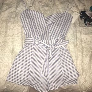 White Romper with Red and Blue Stripes and cut-out